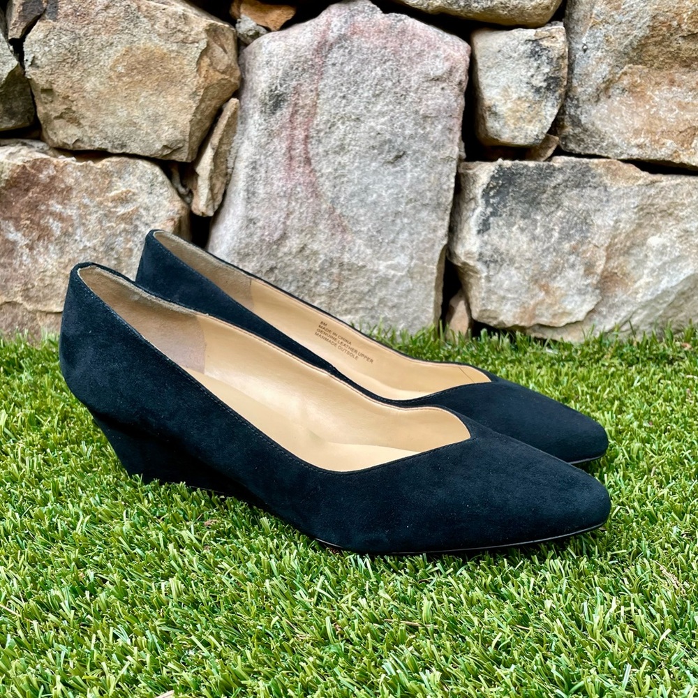 Talbots Elegant Black Suede Wedge Pumps